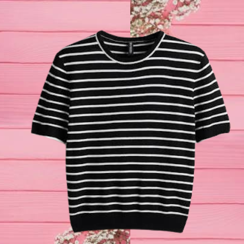 Camiseta de punto fino-Negro/Rayas Mujer H&M